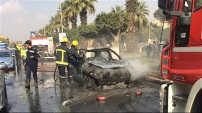 حريق يلتهم سيارة ملاكي وإصابة صيدلانية أعلى وصلة المريوطية